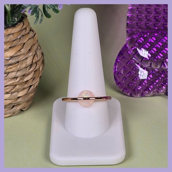 Rose Golden Plated Adjustable Ring With Synthetic Opal Size 10 (NWOT) - Picture 1 of 6